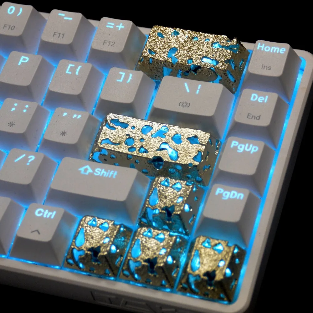 Pure Copper Metal Keycap Hollow Personalized Light-transmitting Cherryy Profile ESC R4 1U Keycaps Brass WASD/arrow Keys SIilver