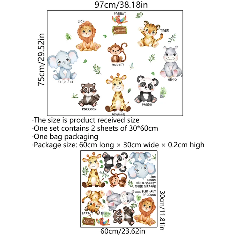 Cartoon Animal Background Wall Stickers Children Room Kindergarten Room Living Room Decoration Sticker Self-adhesive Removable