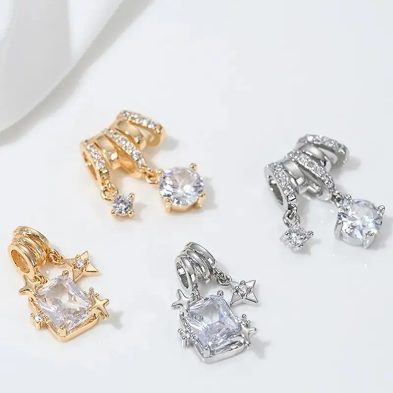 

14K Gold-inlaid Zircon Multi-layer Tube Beads Gemini Star Pendant Long-square Zircon Diy Pearl Necklace Pendant