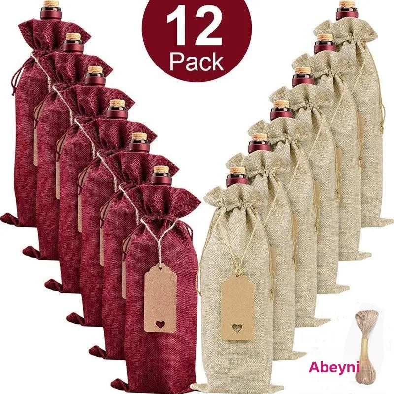 

Red Wine Hemp Cloth Bag Dstring Handheld Wine Bottle Bag Blind Tasting Label Bag Gift Paaging Handbag Wine Storage