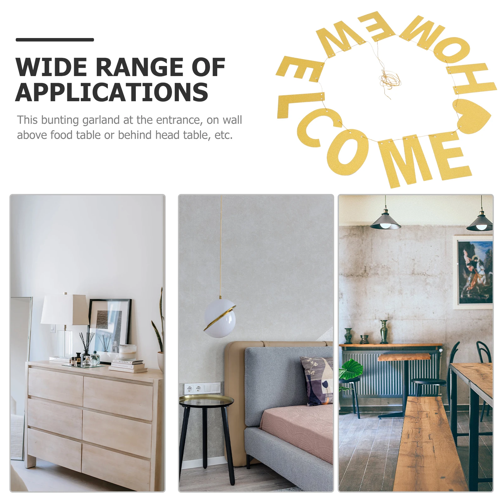 

3M Welcome Home Gold Glitter Flags Bunting Garland Decorative Banner for Homecoming Housewarming Birthday Party Christmas