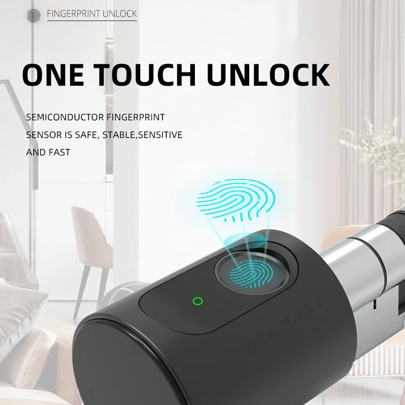 Smart Lock Cylinder Tuya BLE Europe Biometric Fingerprint IC Card APP Keyhole Invisible DIY Extension Size Electronic Door Locks