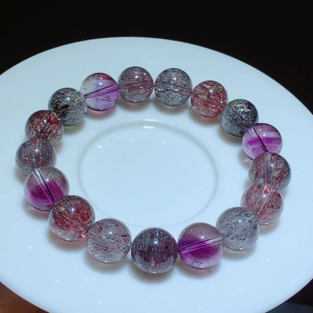 Natural Purple Super 7 Red Lepidocrocite Quartz Bracelet Jewelry Woman Men 11.7mm Colorful Rutilated Quartz Clear Beads AAAAAAA