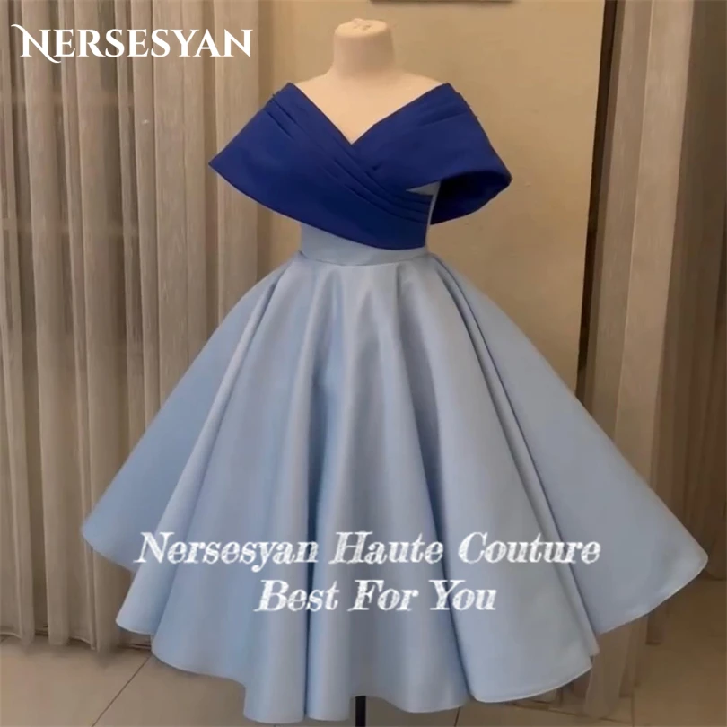 Nersesyan Fashion Off Shoulder Party Gown Sexy Satin Pleated Formal Evening Dresses Short A Line Draped Vestidos De Fiesta 2023