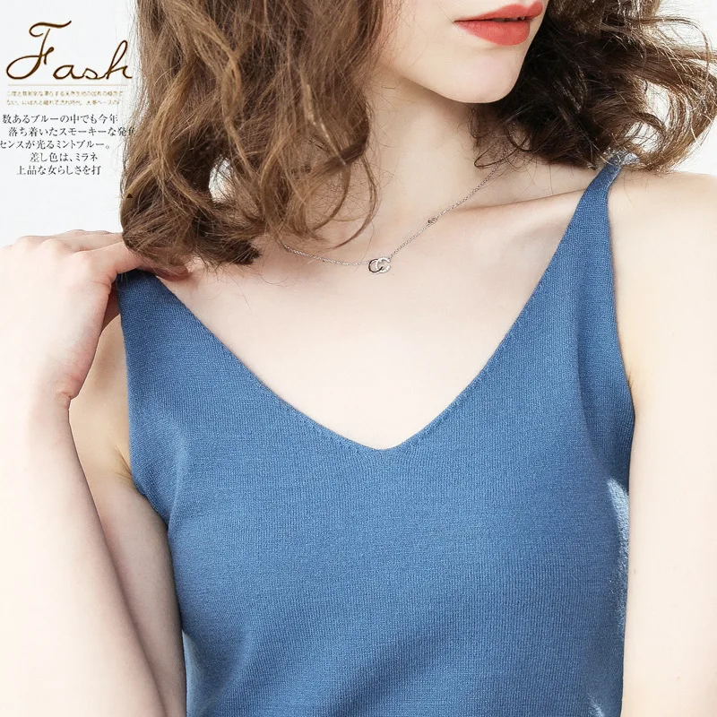 2023 New V-neck Cashmere Sling Wool Camisole Solid Color Base Wool Vest Sexy Knitted Sweater Underwear Women