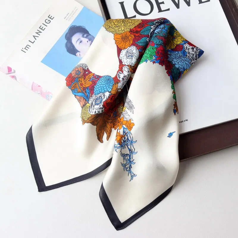 

Soft Silk Scarf Women Spring Summer Neck Shawl Square Head Bandanas Hair Bag Accessories Women Foulard Femme 65cm*65cm
