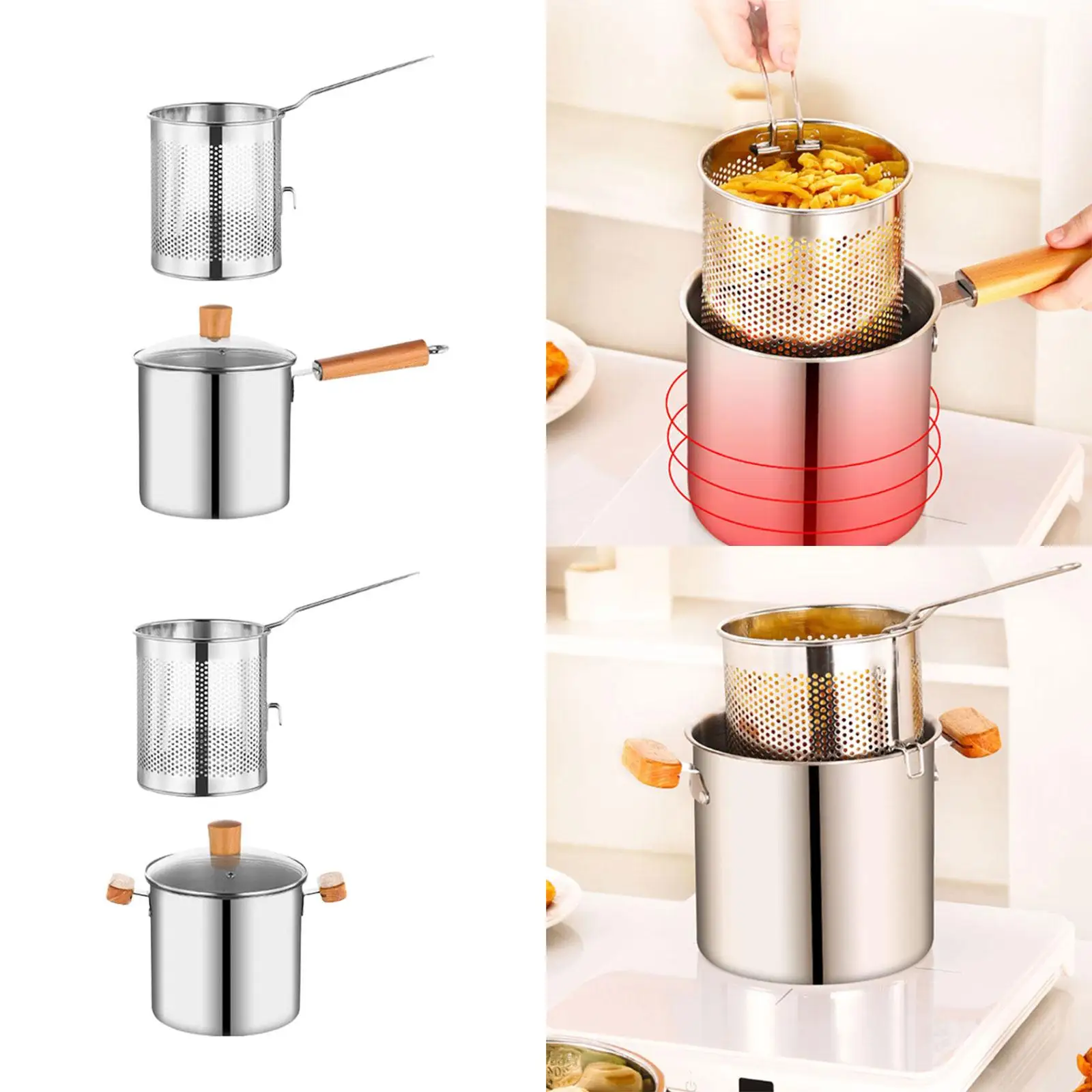 Frigideira de aço inoxidável mini fritadeira cesta kit cozinha frigideira para casa restaurante