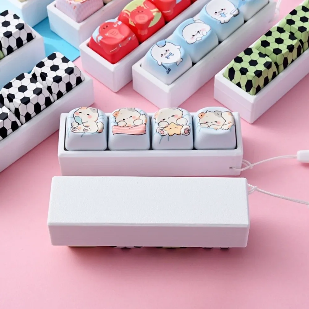 Cute Cat Keycap Fidget Keychain Mini Keycap Phone Charm Mechanical Keyboard Keycaps Keyring 4 Keys Animals