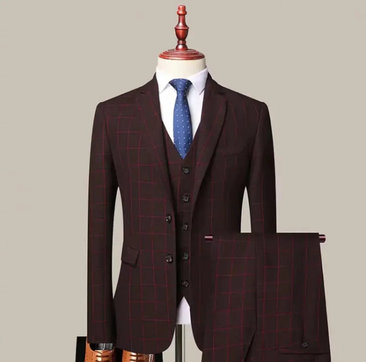 

BK212New checkered suit men's three piece groom suit set