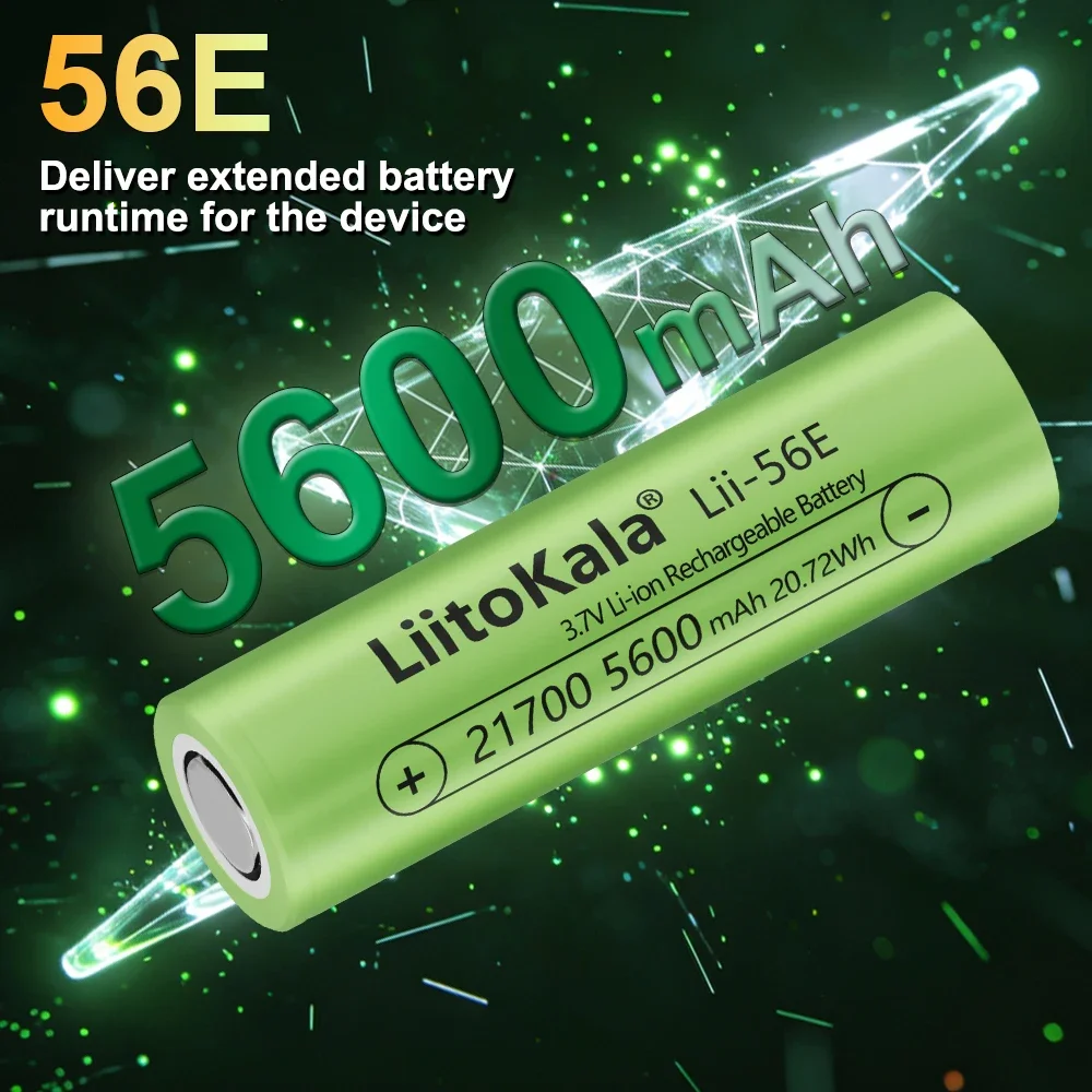 1-12PCS LiitoKala Lii-56E 20A Discharge 3.7V 21700 5600mAh Top High-performance Rechargeable Battery for Power Tools