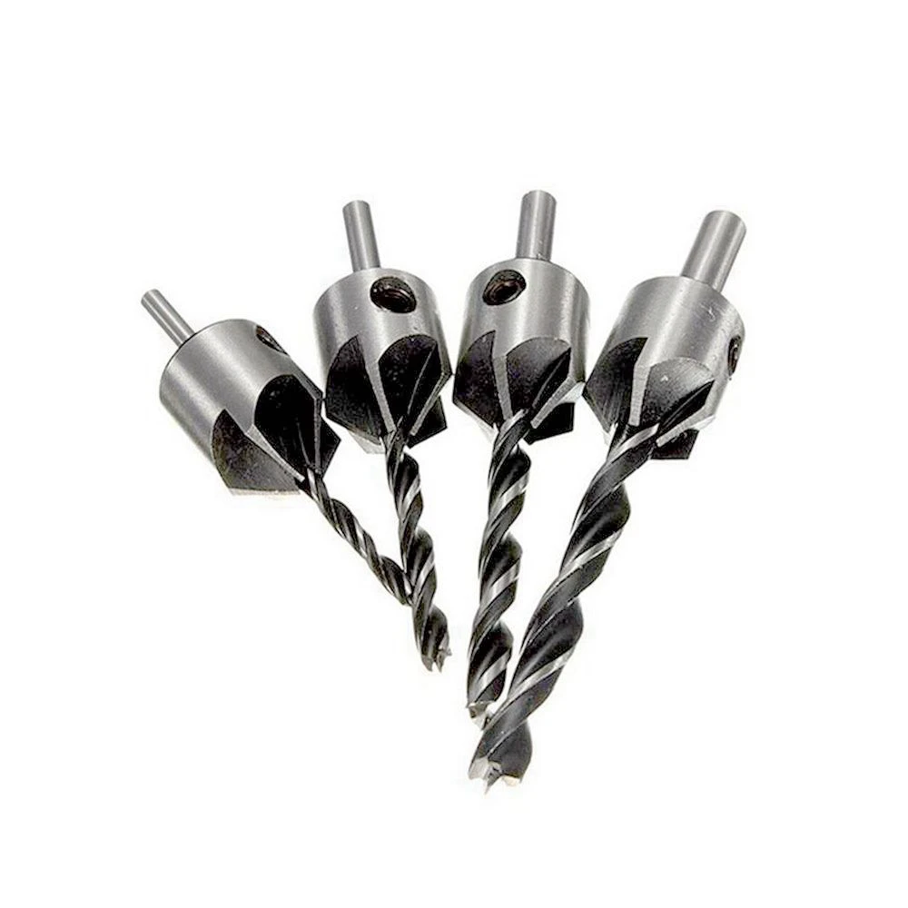 Perceuse à bois en acier HSS, ensemble de perceuse à évier à seau en acier, perceuse à scie cloche, 5 cannelures, 3mm-6mm, 4 pièces