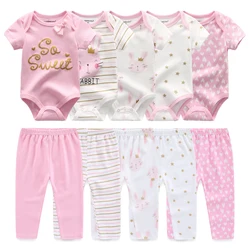 10-Piece Baby Girl Bodysuits+Pants Clothing Sets Bebe Boy Clothes Cartoon Cotton Infant Short Sleeves Onesies