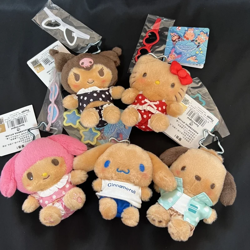 sanrio-plush-bag-charm-tan-skin-island-vacation-series-hello-kitty-kuromi-cinnamoroll-my-melody-keychain-for-backpack-decoration