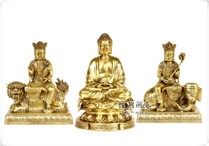 

3pcs/lot Chinese Religious Three Saints of Hua-yen Buddhism Copper Manjusri, Birobong Buddha, Samantabhadra Buddha Statue