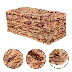 Straw Tissue Box Seagrass Napkin Holder Decorative Basket Natural Containers Woven Storage Bins Desktop Paper Holders Wicker