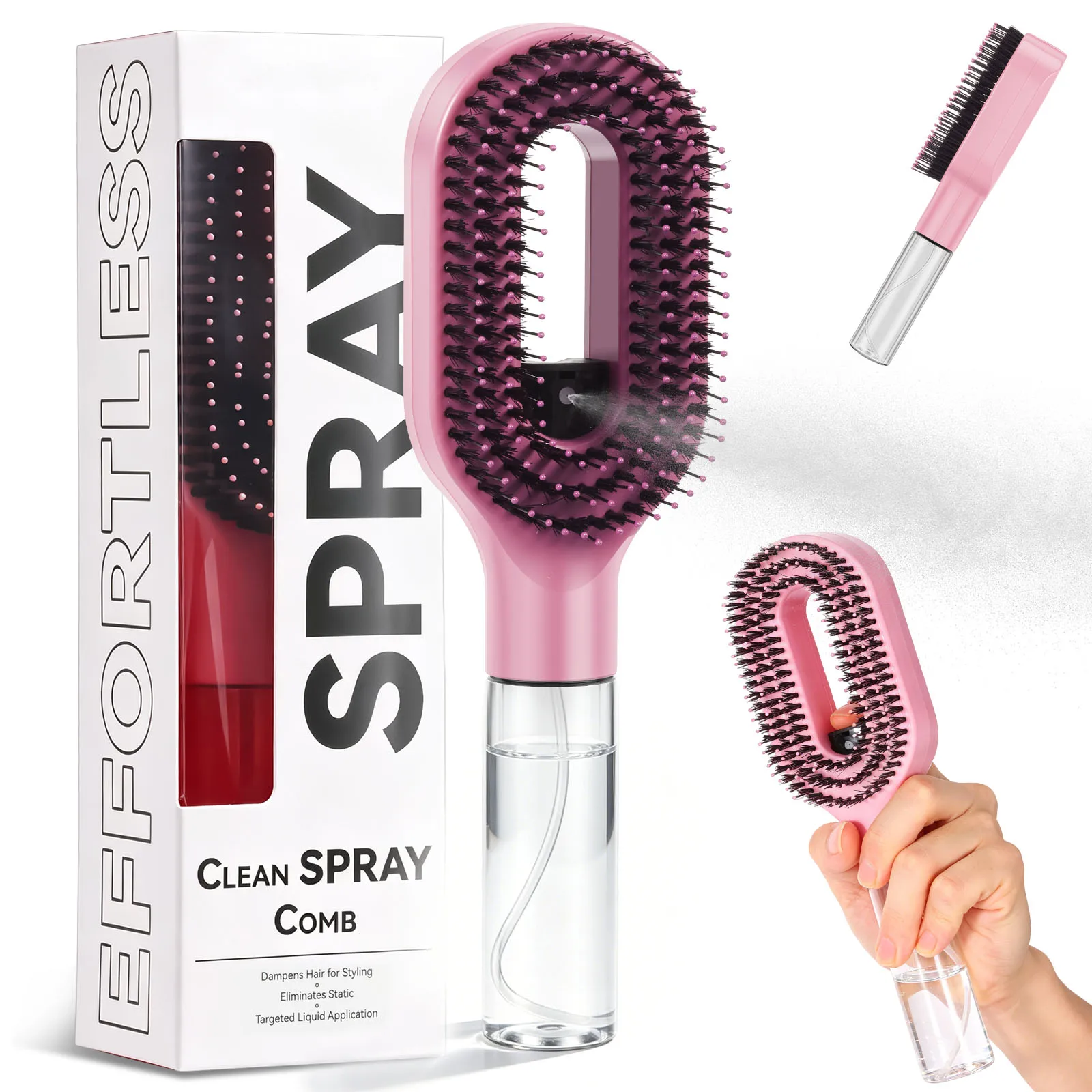 2 in 1 Hair Brush Spray Bottle Detangling Hair Comb Dual Bristle with Fine Mist Sprayer Salon Fluffy Styling Tools
