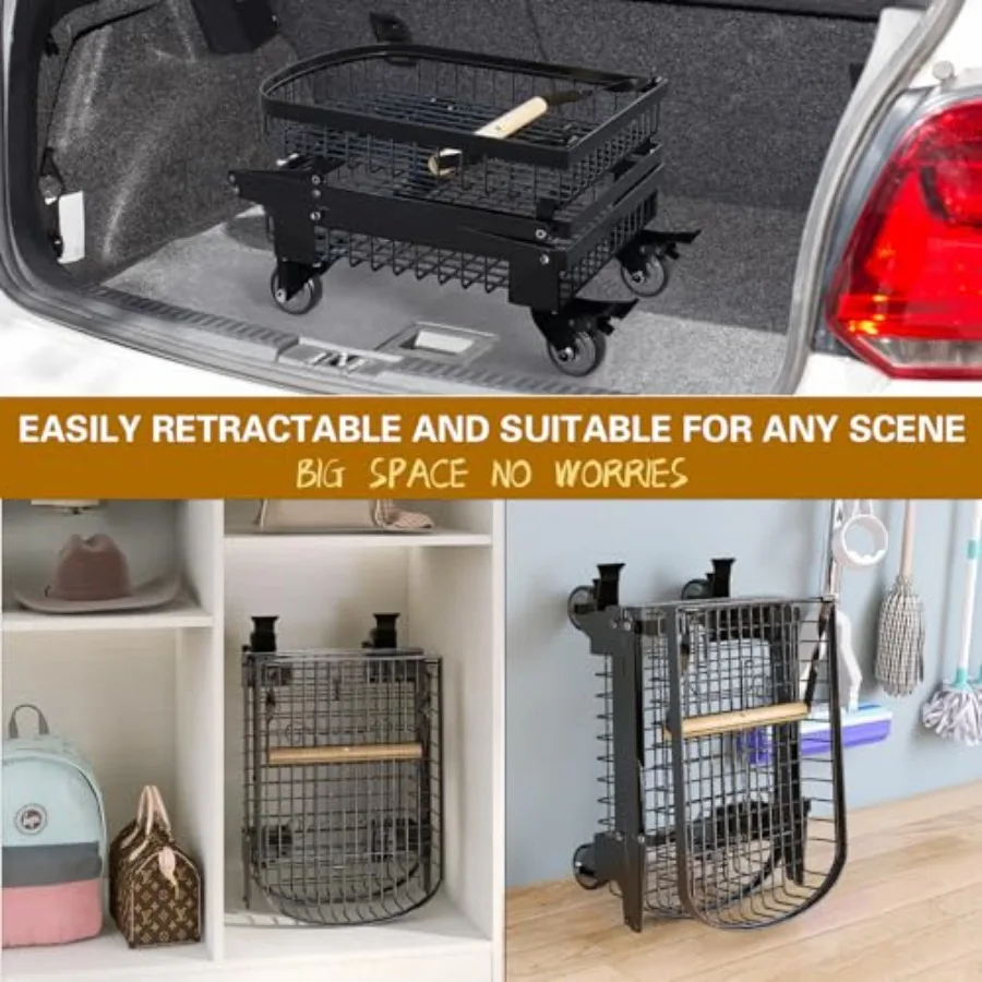 Chariot de courses pliable à 2 niveaux pour épicerie, avec roues pivotantes à 360 degrés, robuste, multifonction, pliable