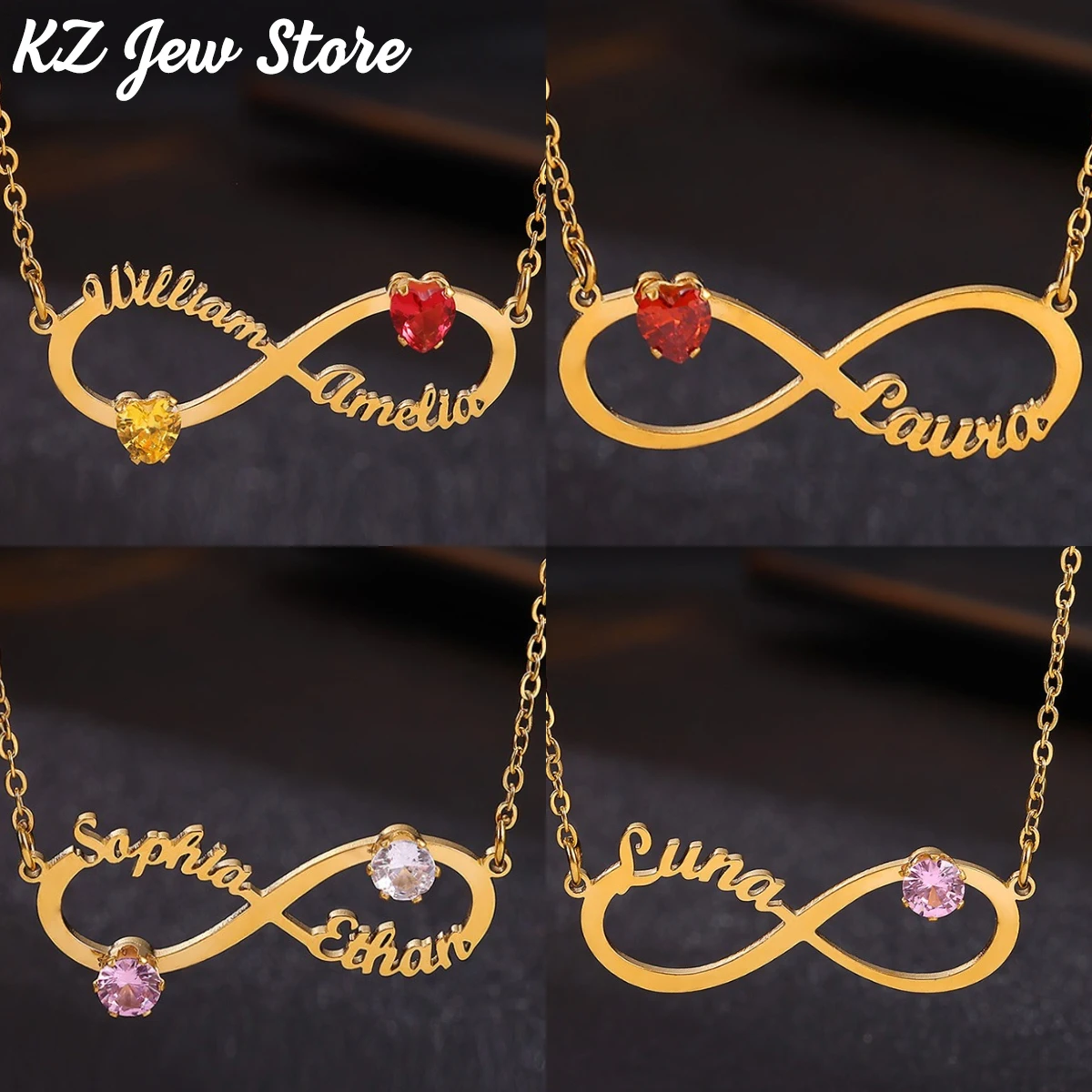 

Personalized Infinity Loop Name Necklace Birthstone Stainless Steel Nameplated Romantic Choker Custom Jewelry Gift Women Mama