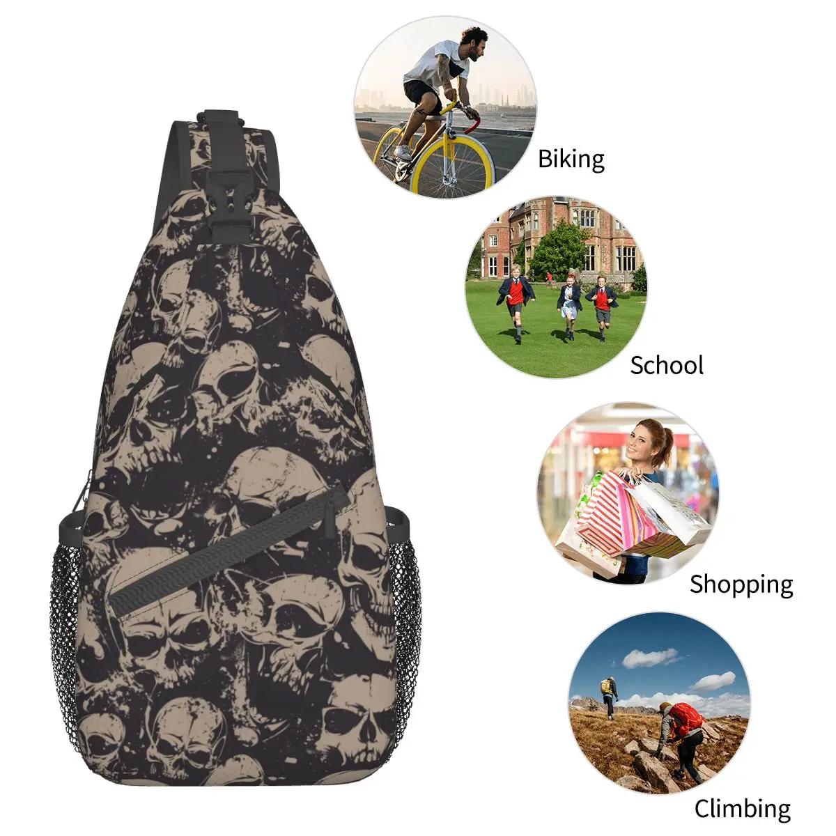 Coole Schädel kleine Schulter taschen Brust Cross body Schulter rucksack Outdoor Wandern Tages rucksäcke Mode tasche