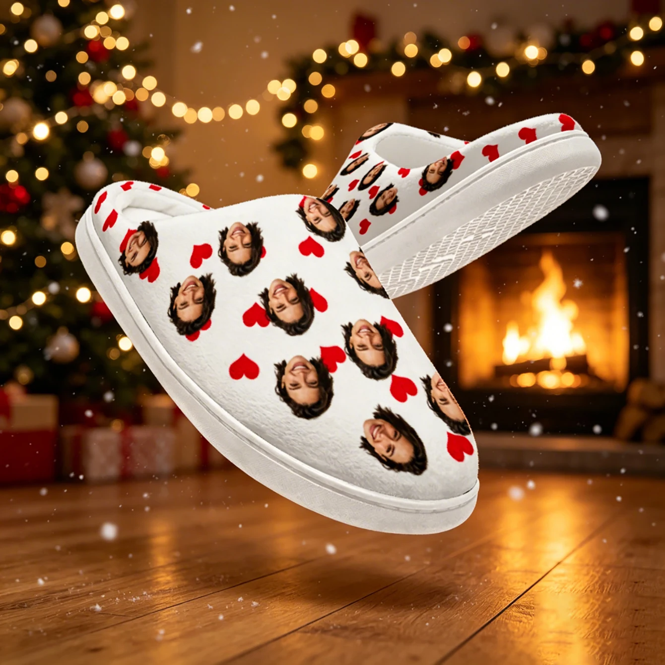 Individuell gestaltete Baumwollhausschuhe mit lustigen Fotos, bedruckte Schuhe, Unisex-Modell, ideal als Geschenk für Paare, zum Geburtstag oder zu Weihnachten. – Detail 2
