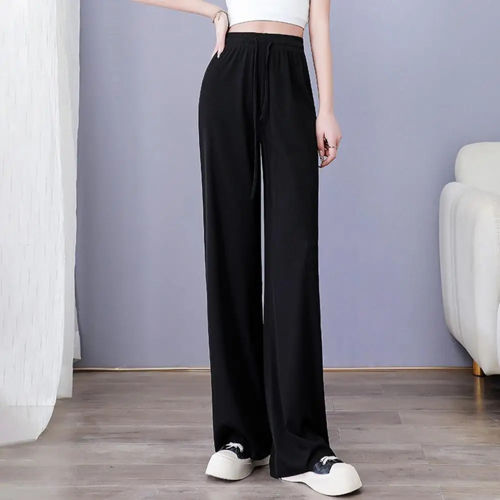 Women Work Trousers Elegant Draped Wide Leg Pants Adjustable Elastic Waist Ice Silk Comfort Streetwear for Women Loose Fit Pants