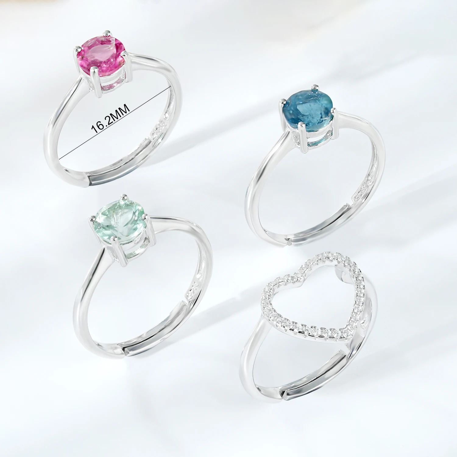 YBO 2Pcs Fashion 925 Sterling Silver Rings Round Indicolite Rubellite Green Tourmaline Wedding Engagement Heart Ring For Women