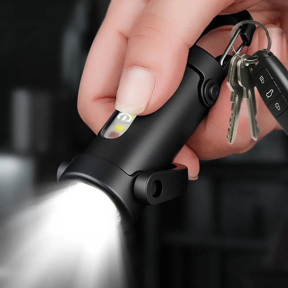 Mini Portable Keychain Flashlight Multifunction COB Work Light 6 Modes Emergency Rechargeable Light For Walking Searching Hiking