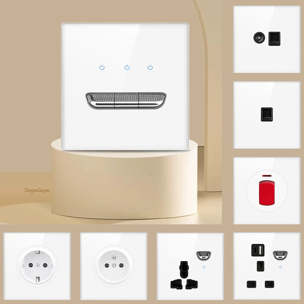 

Laodasi белое закаленное стекло настенный выключатель панель светодиодная европейская розетка ретро тумблер переключателя света ЕС Великобритания стандартная розетка USB Type-c