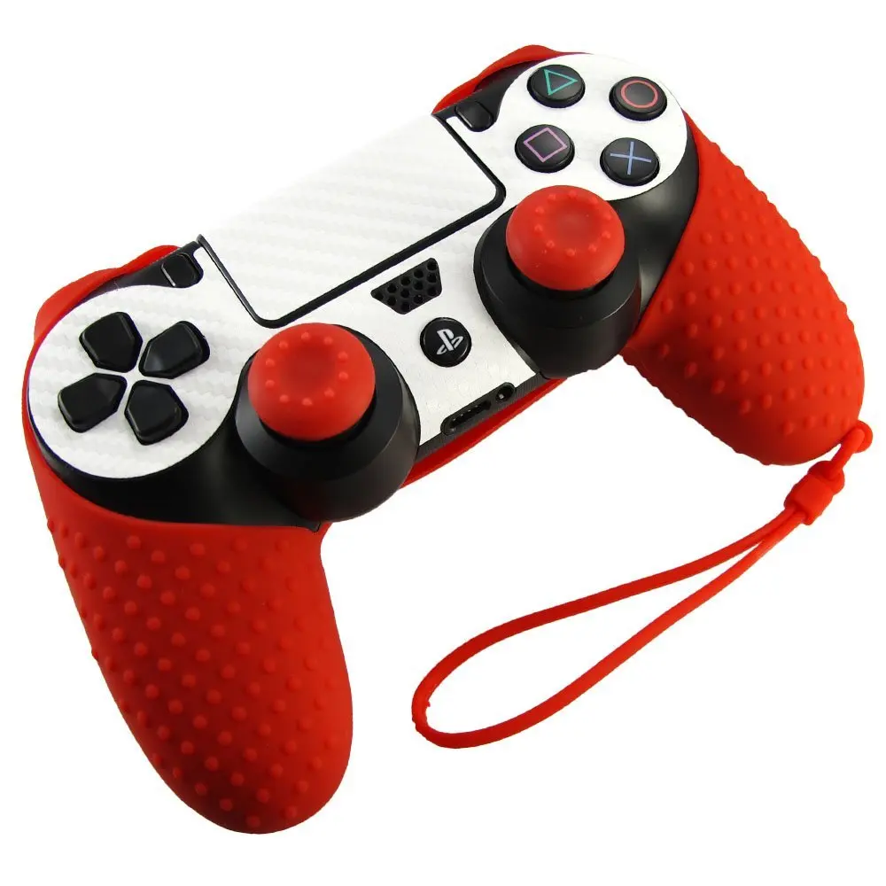 Picture 6: Anti Slip Rubber Protective Skin Case For Dualshock 4 PS4 Pro Slim Controller Cover With Hand Wrist Strap 2 Silicone Analog Grip