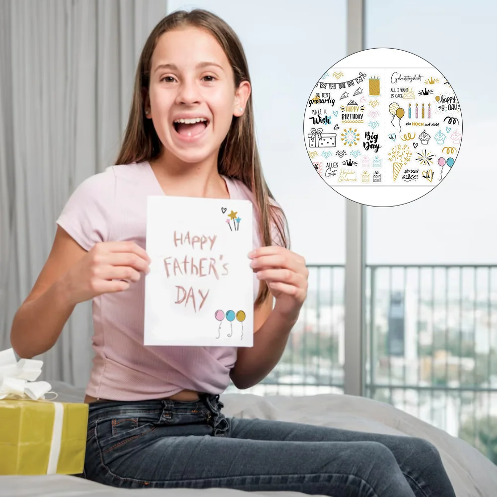 4pcs Waterproof For Kids Cute Scrapbook Guest Book Self Adhesive Birthday Sticker Photo Album Adults Skateboard Exquisite Cards