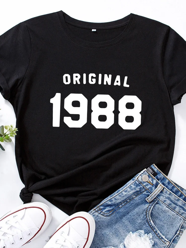 Camiseta Original con estampado de letras para Mujer, camiseta holgada de manga corta con cuello redondo para Mujer, camisetas para Mujer, ropa, Camisetas para Mujer 1988