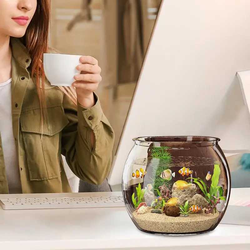 Transparent Round Ornamental Fish Tank Portable Goldfishes Small Fish Bowl Pet PET Lightweight Desk Aquarium Home Decoration - Image 4