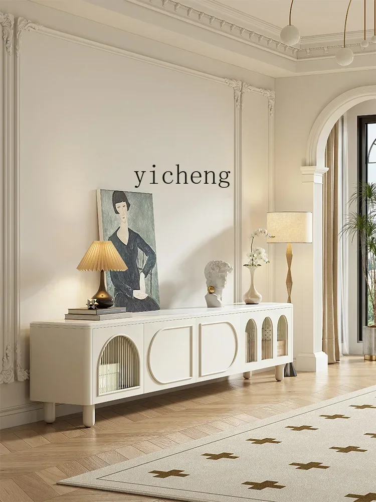 GZ-i6.3 French Cream Style Solid Wood TV Cabinet Coffee Table Vintage Super Crystal Stone Paint Storage Floor Cabinet