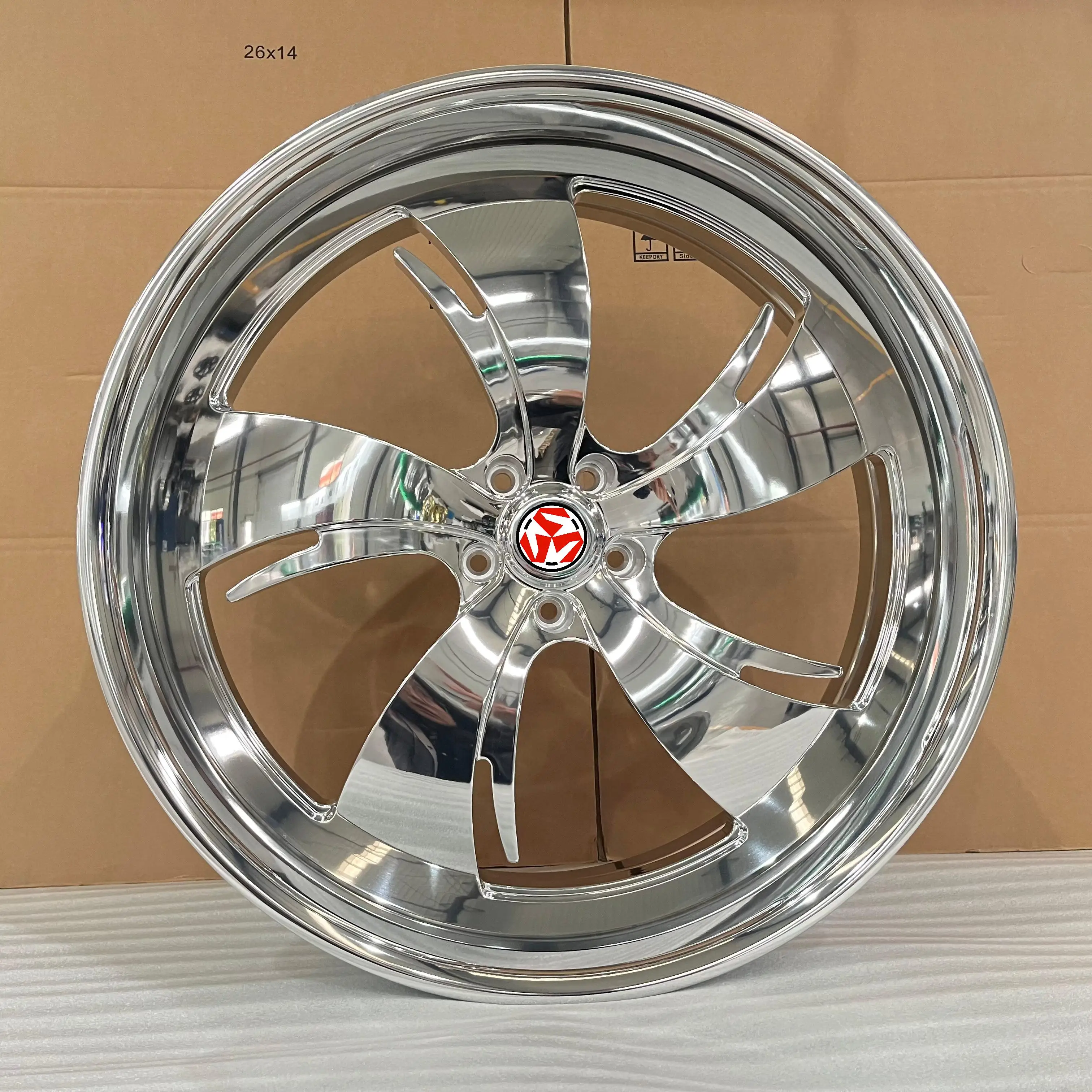 Custom Wide Outer Lip Design Modified Wheel Mirror Polished Forged Alloy Rims 5 Spoke Deep Flange Wheels Shiny Chrome Finished