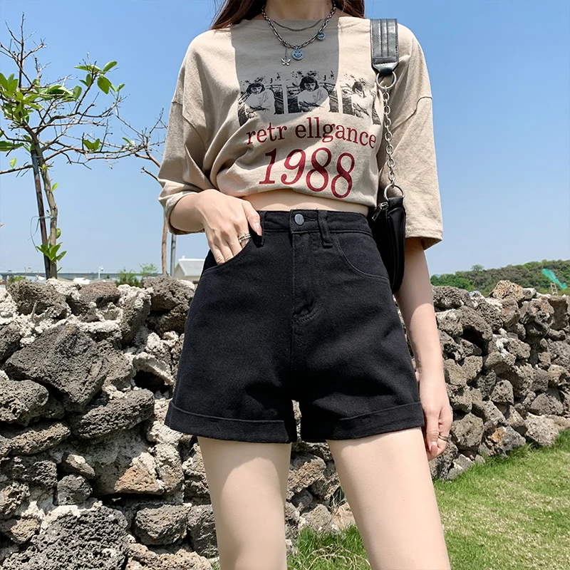 

2024 Women Summer Fashion High Waist Casual Jean Short Female Thin Pockets Short Pants Ladies Solid Color Denim Shorts H209