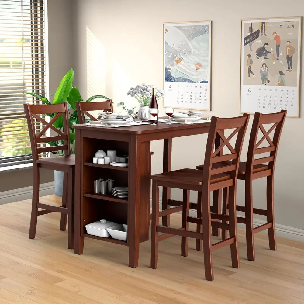 Set of 4, 25 Vintage Kitchen Counter Height Stools with Wooden X-Back and Rubberwood Legs, Ideal for Home and Cafes
