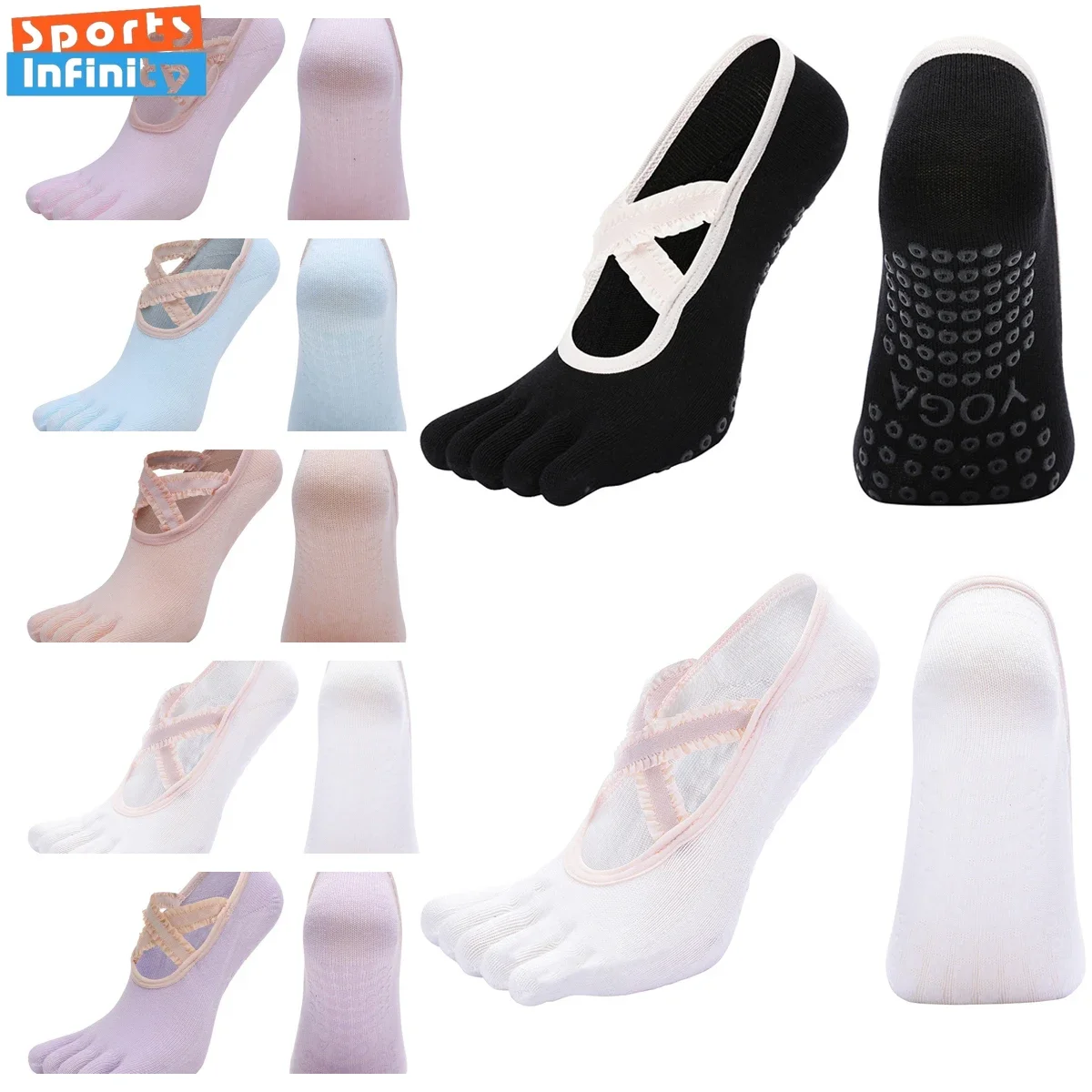 Lace Cross Tie Straps Five Finger Yoga Socks Women Split Toe Professional Pilates Socks Indoor Dance Floor Fitness Sports Socks