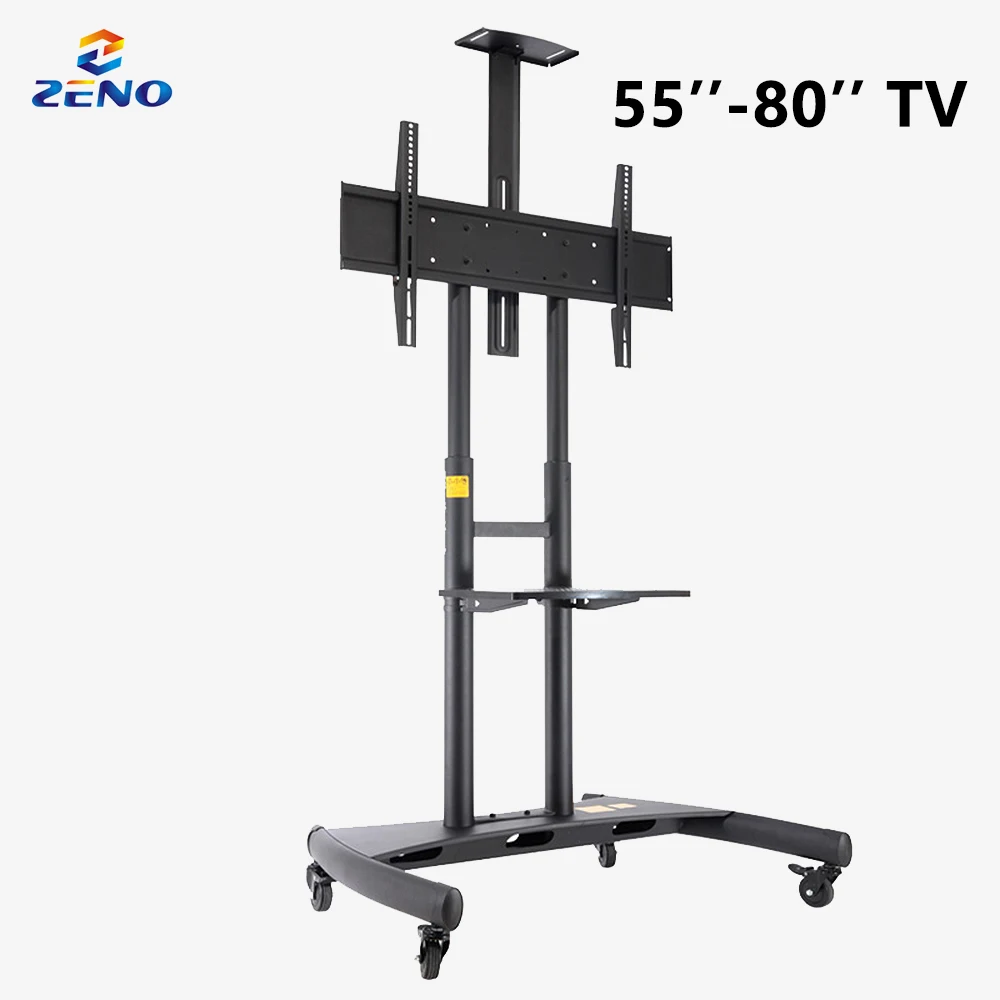 KLC-180 1350mm-1650mm floor tv display stand with mount with shelf rolling tv cart