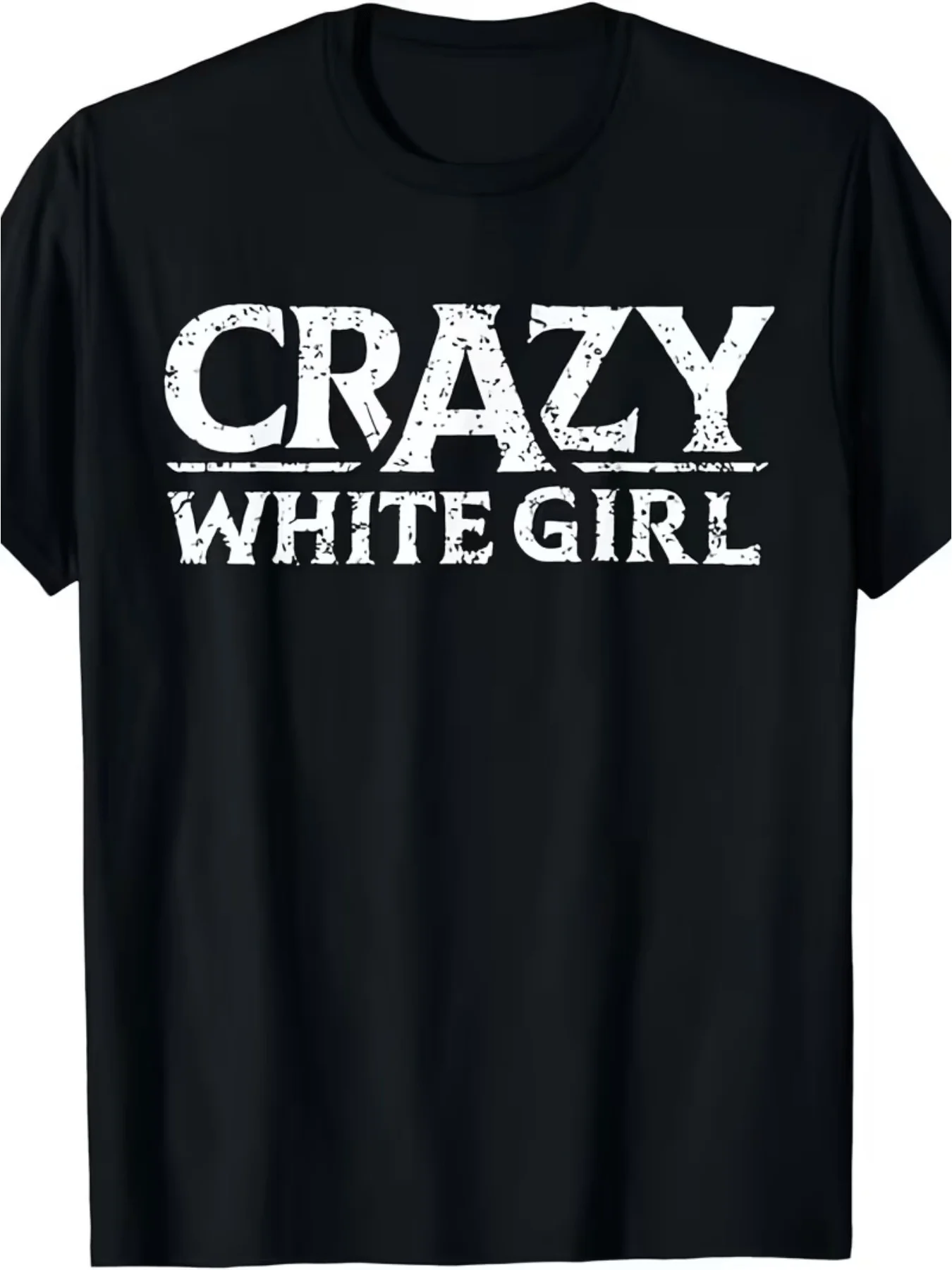 Black Crazy White Girl Print T-Shirt Fun Graphic Short Sleeve Top Summer Fashion Casual Wear