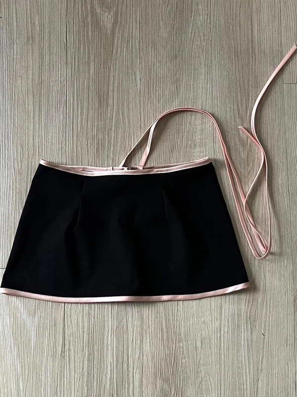 

BaoYao Girl Original High-End Bla Knot ter Dr Set Women's Summer Faion Two-Piece Suit Skirt Ensemble