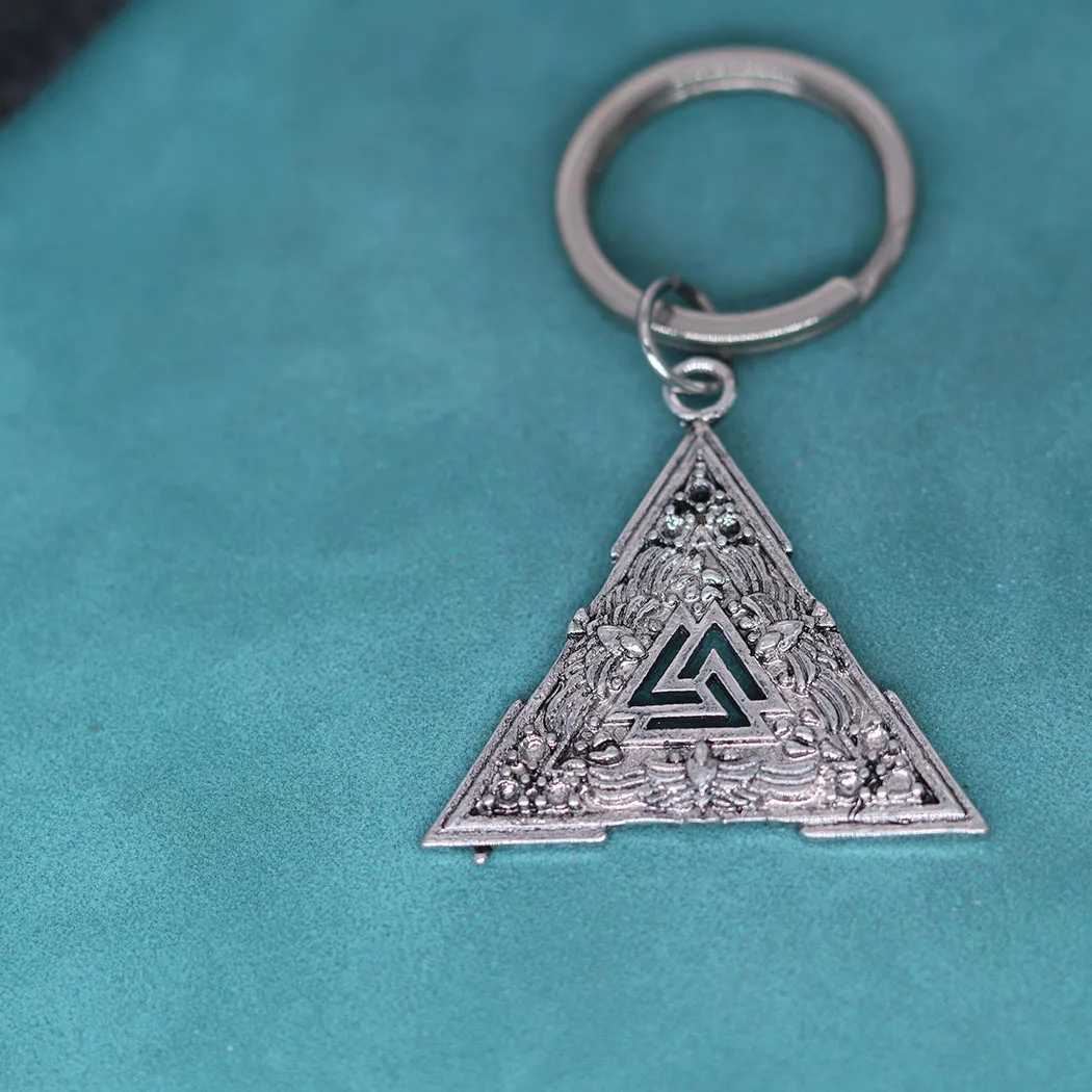 فالكنوت قلادة المفاتيح الغراب الاسكندنافية حلية الاسترليني فايكنغ فالكنوت رمز المجوهرات الاسكندنافية الأساطير سلاسل المفاتيح