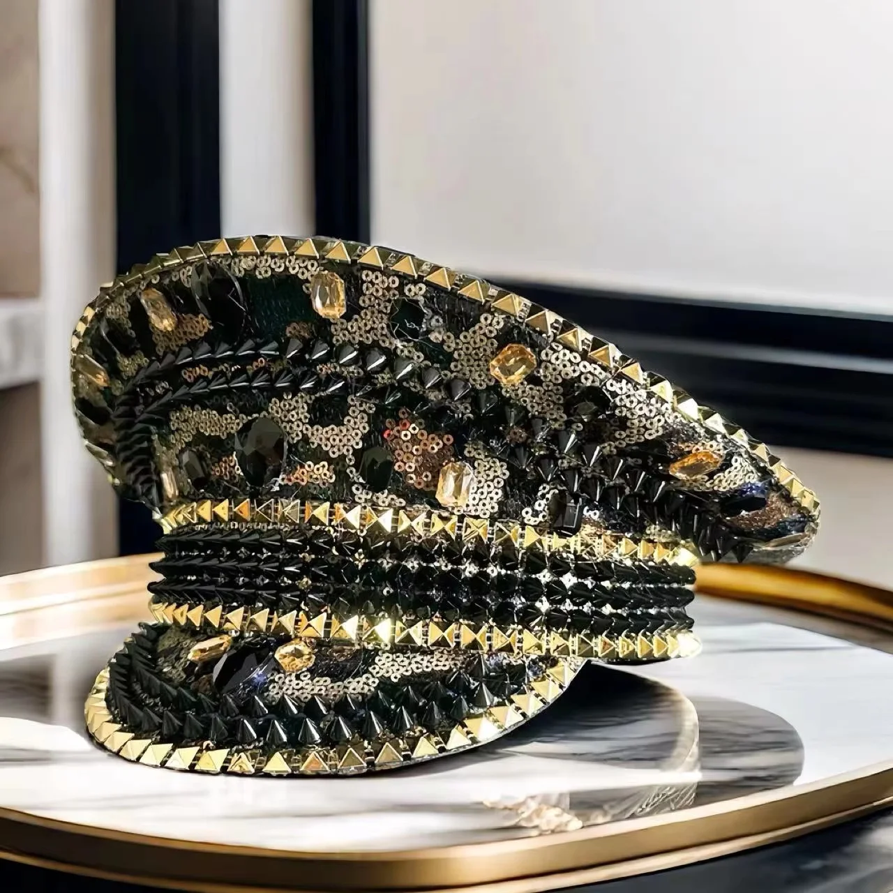 Kapelusz Halloweenowy HongLuan Leopard, Kapitańskie Kapelusze z Cyrkoniami na Festiwal Burning Man dla Kobiet, Akcesoria do Cosplayu dla Kobiet