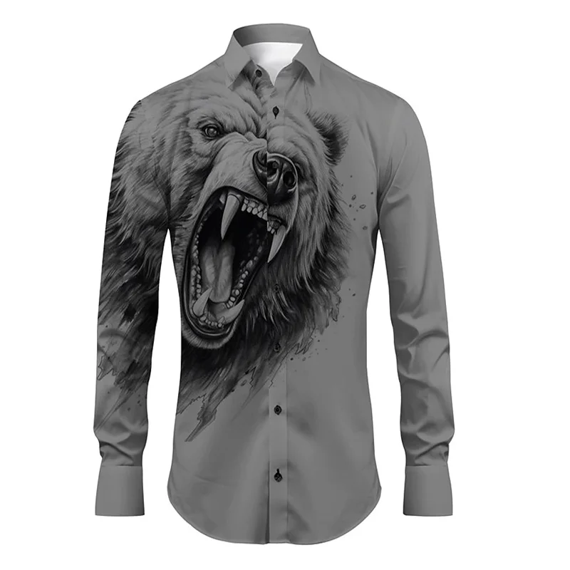 Men's shirt pattern shirt button print long sleeved clothing for daily outings V-neck fashion designer casual and breathable