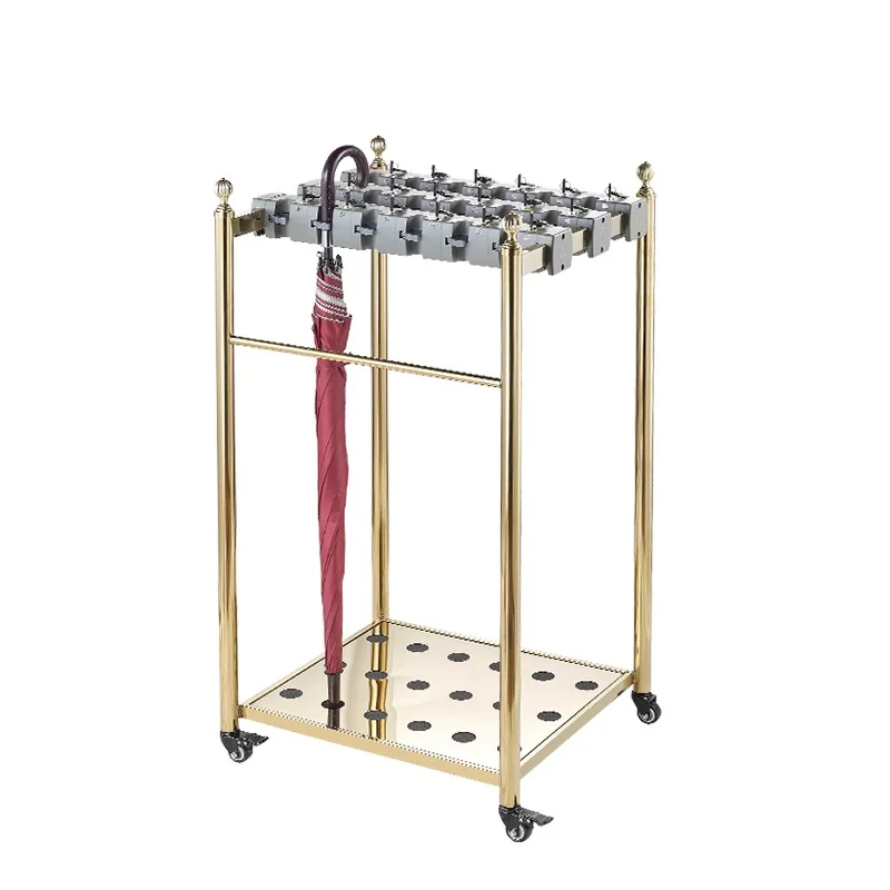 Hotel Lobby 18/24/36-head Umbrella Stand Holder with Lock Wheels Stainless Steel Wet Umbrella Hanging Rack Stand Supermarket