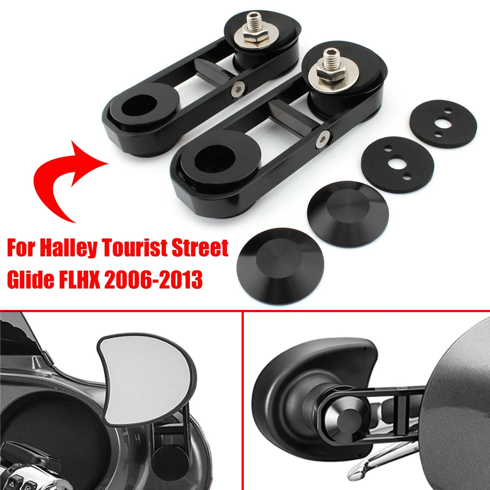 Black Adjustable Drop Mirror Relocator Mount Fit for 2006-2022 Harley-Davidson Street Glides FLHX