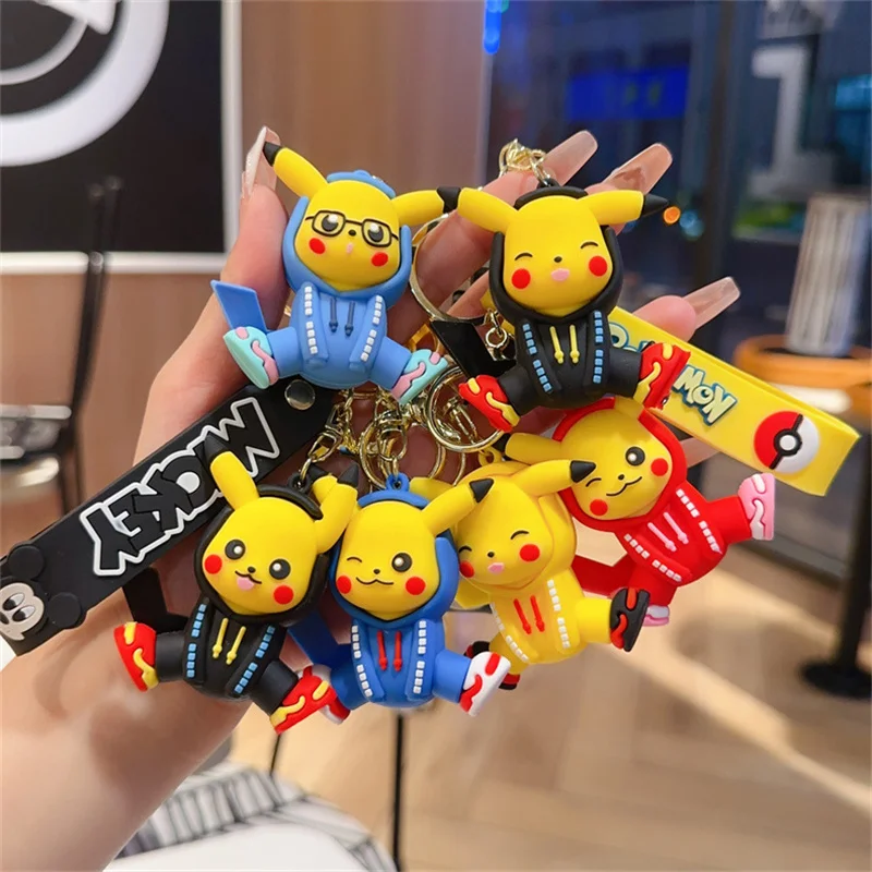 Miniso Pocket Monsters Personalized Hoodie Pikachu Cartoon Keychain Fashion Bag Car Key Pendant Accessories Toys Children Gifts