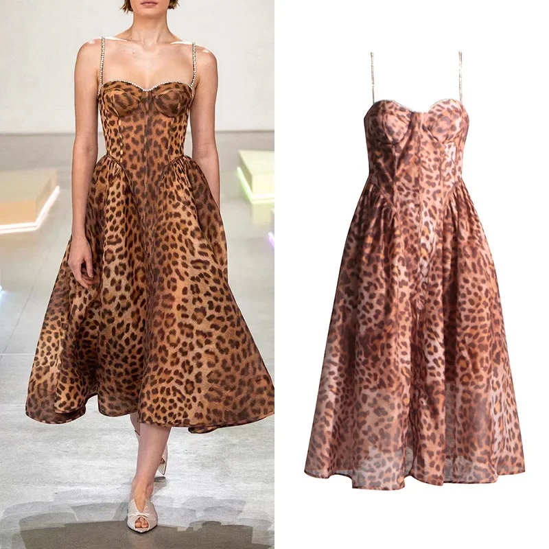 

Sexy camisole dress 2024 summer new sleeveless strapless leopard print waist cinching dress for women maxi dresses for women