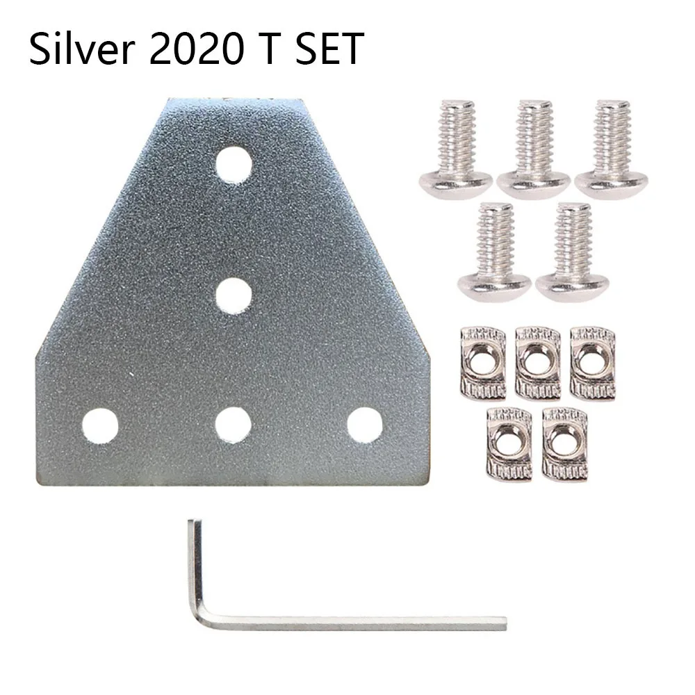1Pcs 5 Hole Aluminum Profile Joint Board 90 Degree Black Silver Corner Angle Bracket Oxidized Painted Aluminum Alloy