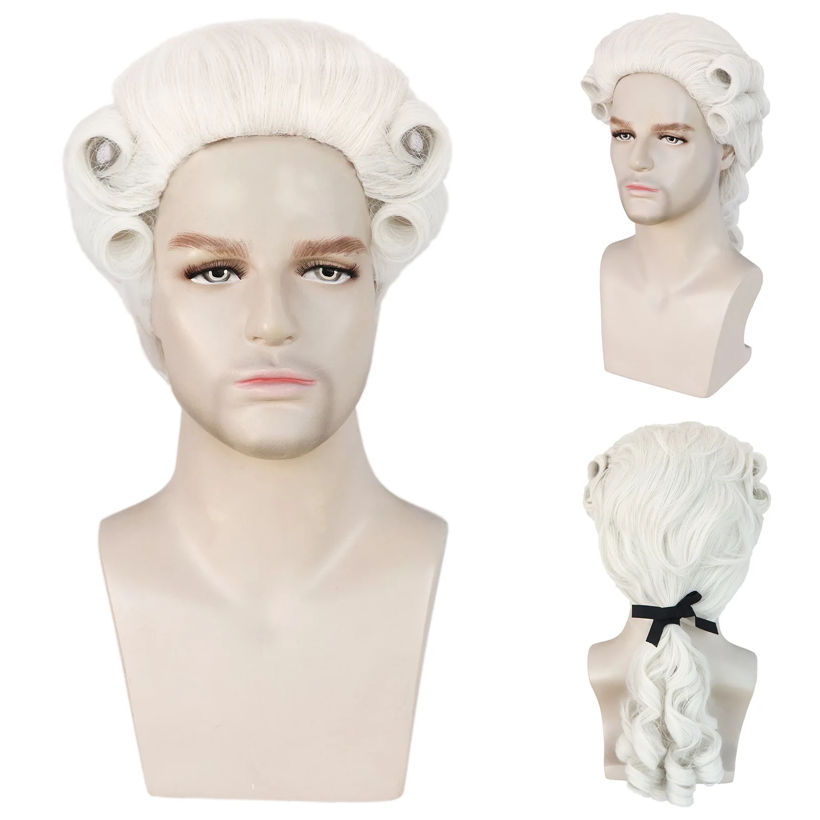 

Washington Cosplay Colonial wig men's long curly silver-white wig Halloween judge lawyer cos character headgear