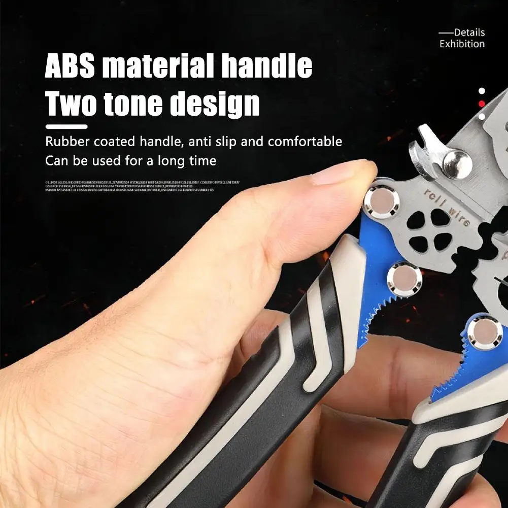 1Pc 18 In 1 Foldable Wire Stripping Pliers Multifunctional Crimper Cable Cutter Terminal Anti-Slip Stripper Tools